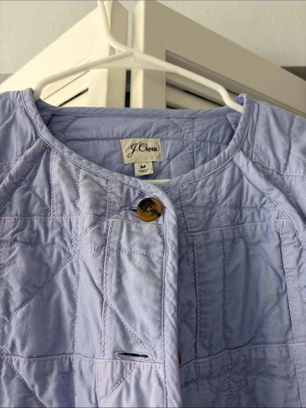 J. Crew Light Blue Quilted Button-Front Puffer Jacket